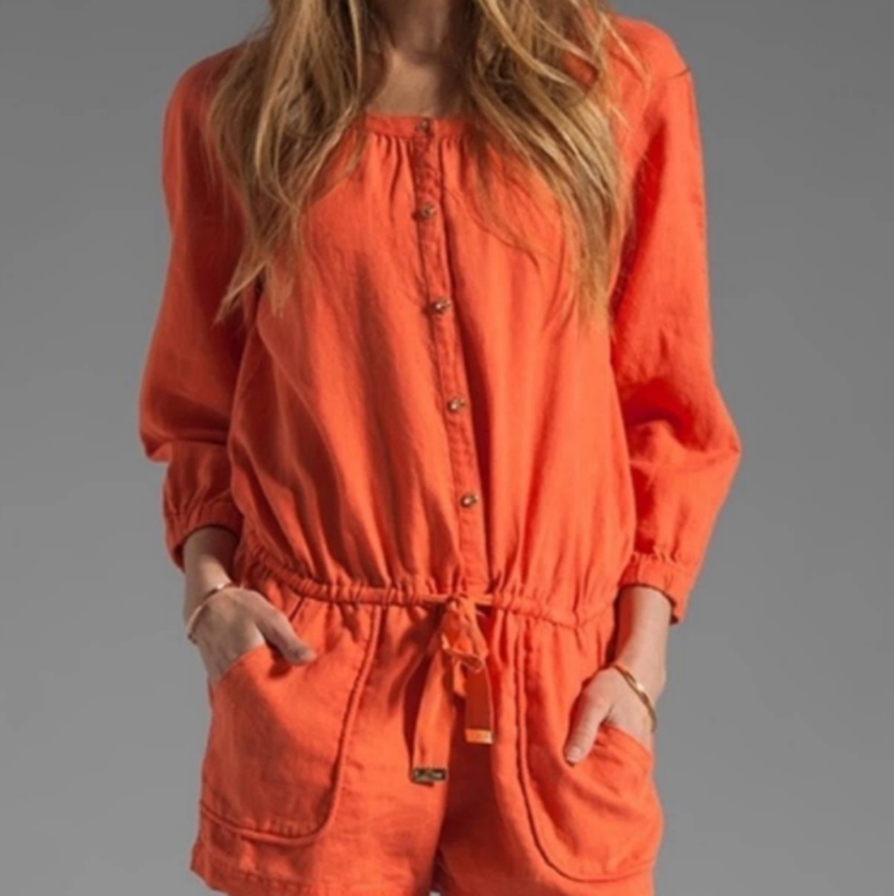 Juicy Couture Orange Linen Romper Large
